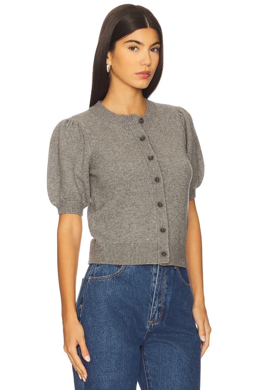NWT Brochu Walker Havana Puff Sleeve Cardigan Sweater Foggy Melange Womens XS